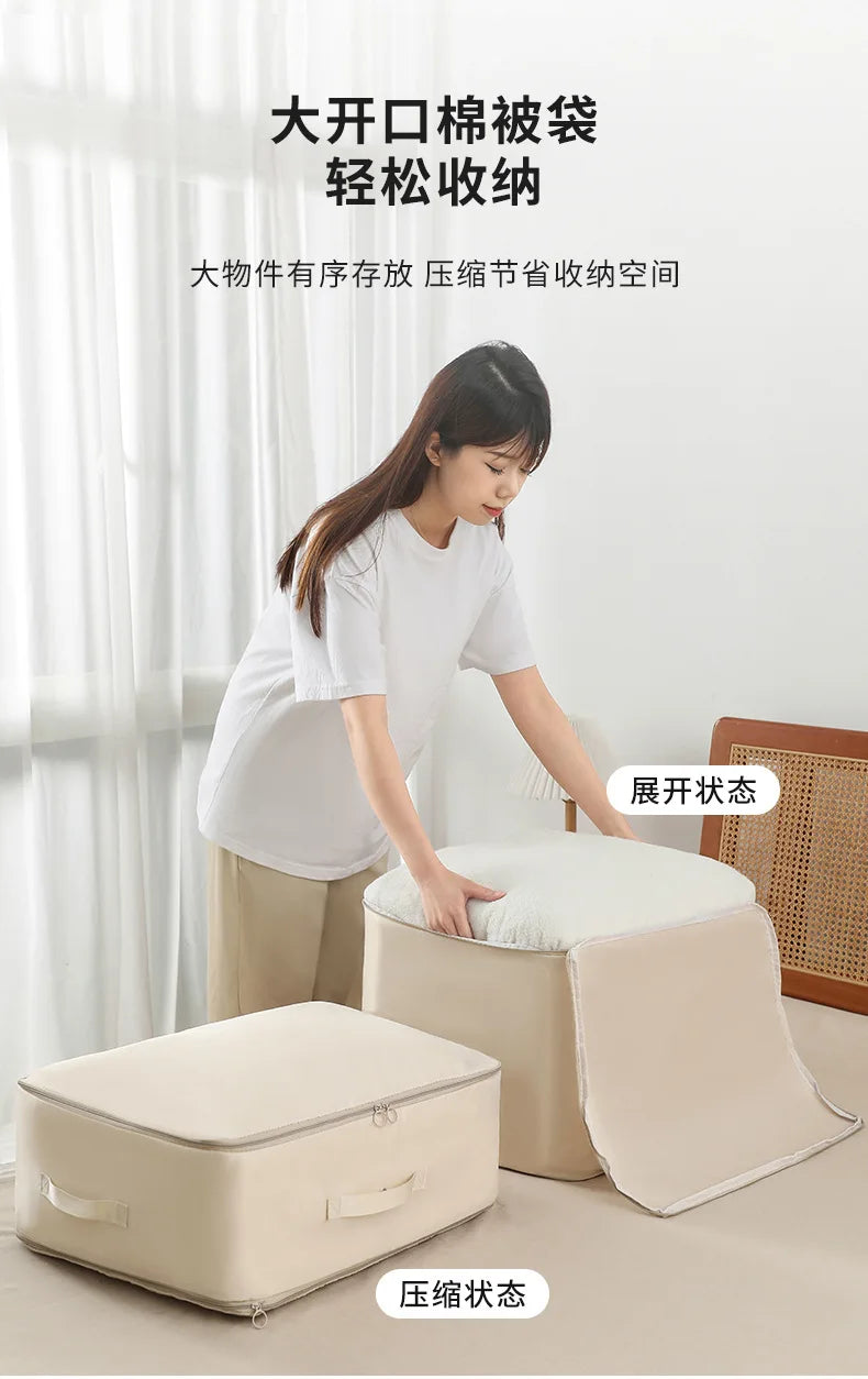 SRETNO Large Capacity Cotton Quilt Compression Storage Bag for Moving and Traveling Organizing Bag for Home Dust Pre Organizador