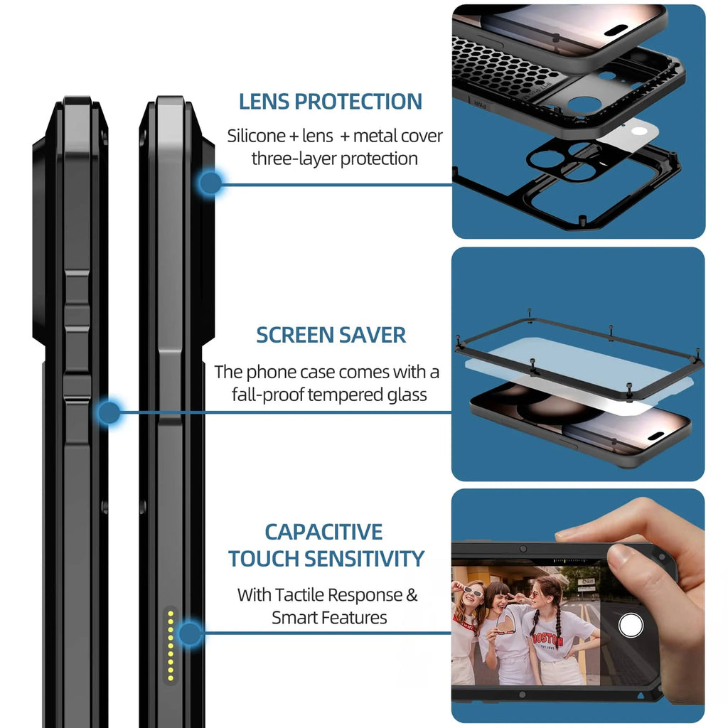 For iPhone 17 Pro Max iPhone Air 17 Pro Metal Case, Heavy Duty Shockproof Tough Rugged Case with Built-in Glass Screen Protector