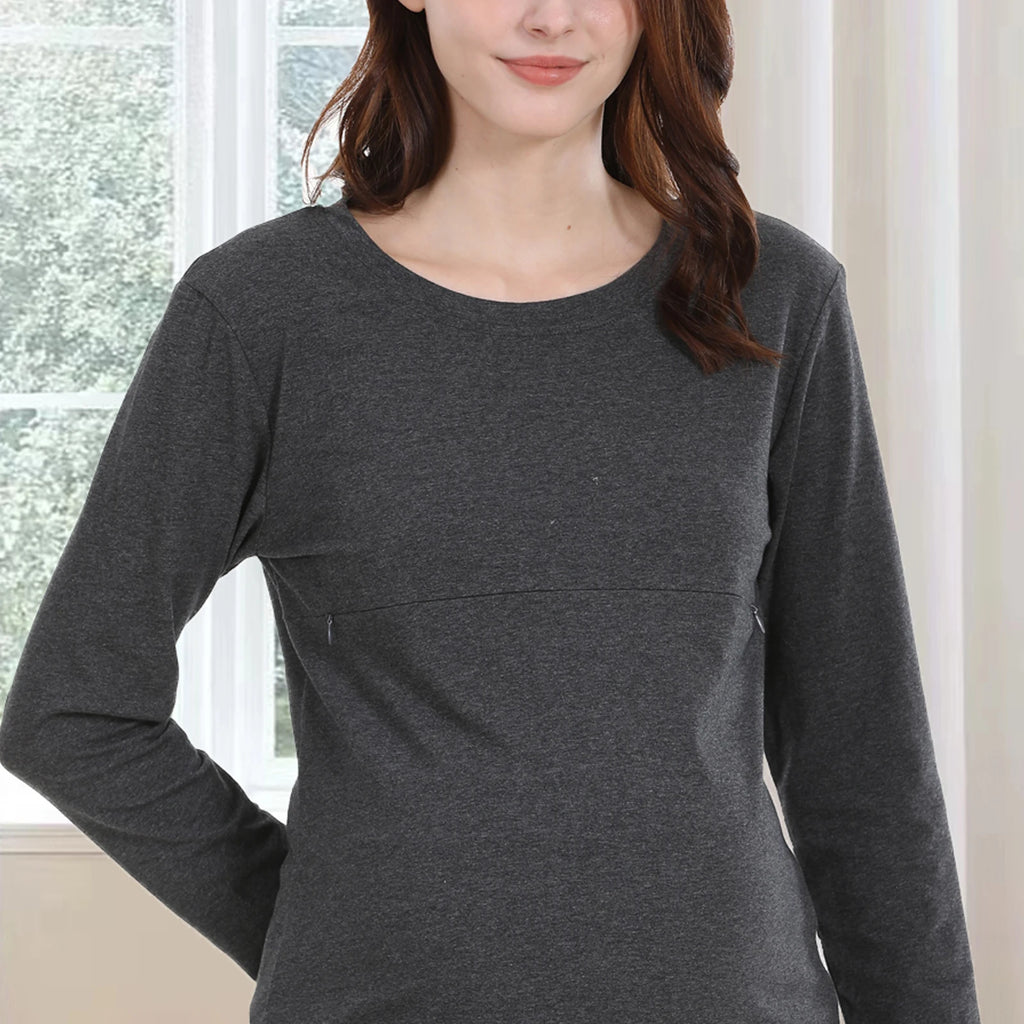 Breastfeeding T Shirt Maternity Clothes Long Sleeve Pregnancy Loose Hem Nursing Tee Spring Autumn Good Stretch Cotton