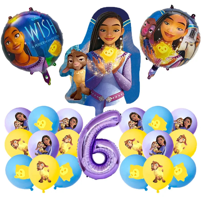 Cartoon Wish Birthday Party Decorations Asha Goat Balloons Disposable Tableware Plate Straw Napkin Princess Baby Shower Supplies