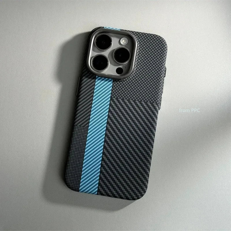 For iPhone 16 15 14 Pro Max Case Carbon Fiber Abstract Geometric MagSafe Cover Magnetic Charging Shell Camera Alloy Armor Fundas