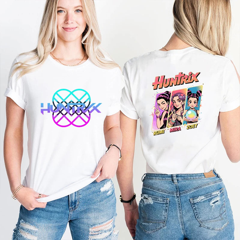 Kpop Demon Hunter HuntrX Print T-Shirts Korean Anime Tshirts Women Clothes Fashion Harajuku Kawaii T-shirt Women's Y2K Clothing