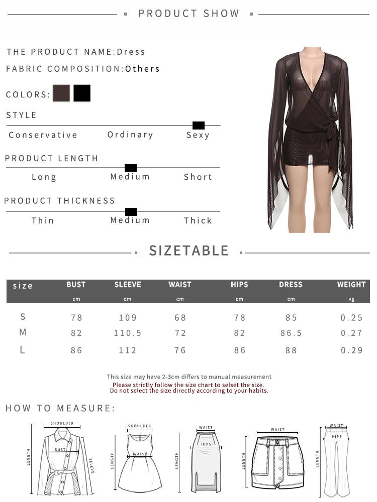 Weird Puss Mesh Sexy Summer Dress Women Cross Bandage Low-Neck Backless Flare Sleeve Midnight Coquette Midnight Party Bodycon