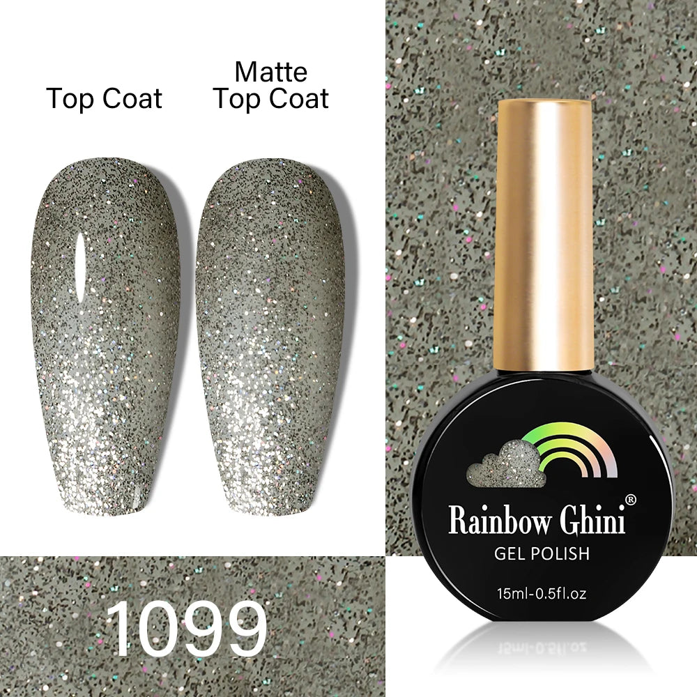 RG HEMA TPO FREE Neon Glitter Gel Nail Polish 15ml Nail Art Manicure Semi Permanent Gel Hybrid Varnishes Top Base Coat UV Nail