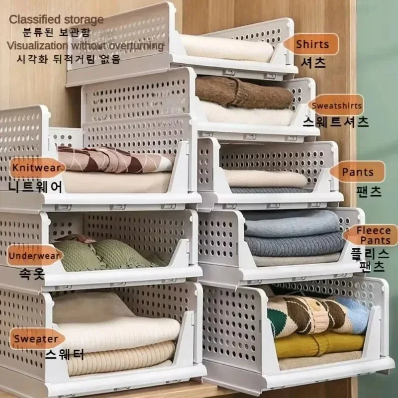 Foldable Clothes Organizer High-capacity Storage Box Stackable Plastic Wardrobe Drawer Basket Organization for Toys Home Kitchen