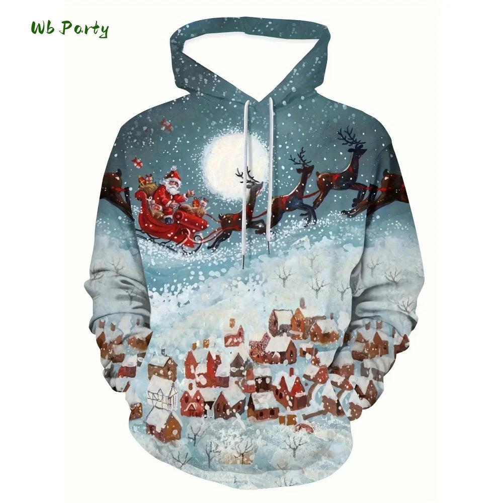 Fashion Men's Hooded Hoodies 3D Prints Christmas Theme Sweatshirt Drawstring Sportwear Long Sleeve Tops Casual Men's Sweatshirt