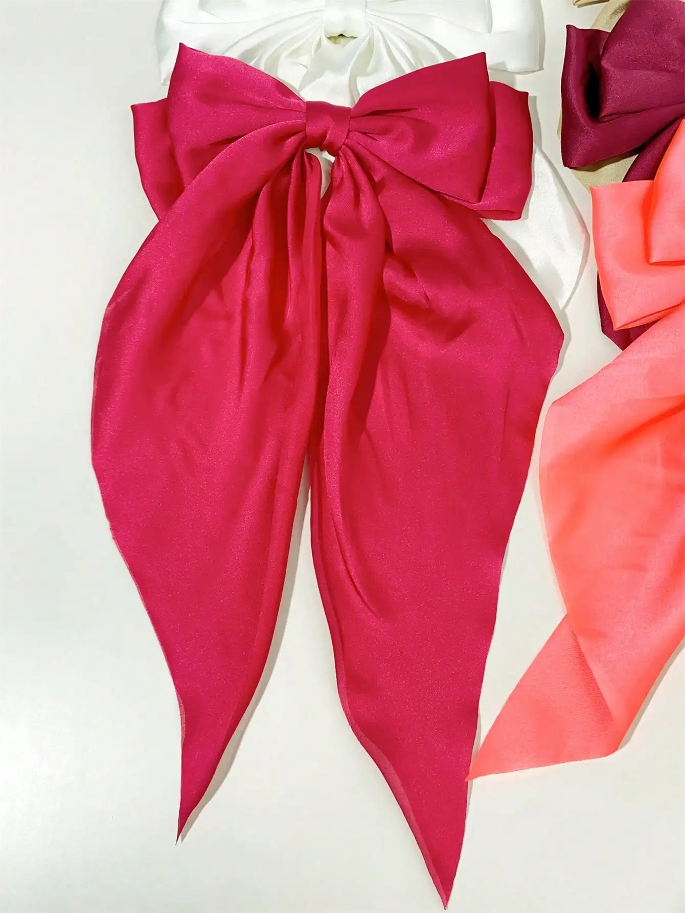 6 spring clip streamers bow hair clips for women