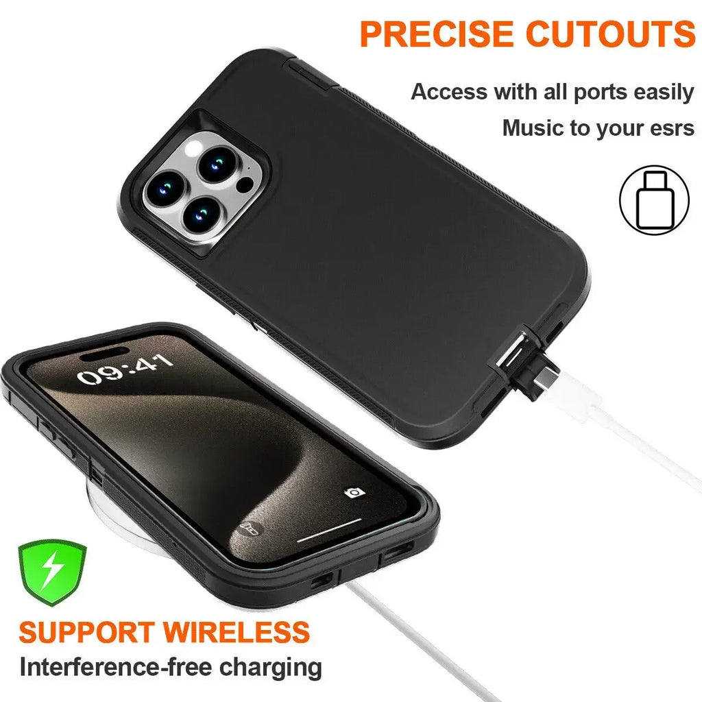 3IN1 PC+TPU Heavy Duty Rugged Armor Case for IPhone 16 15 14 11 Pro Max Plus 13/12 Mini XS/R 7/8 4/5G Back Clip OTT Cover Box