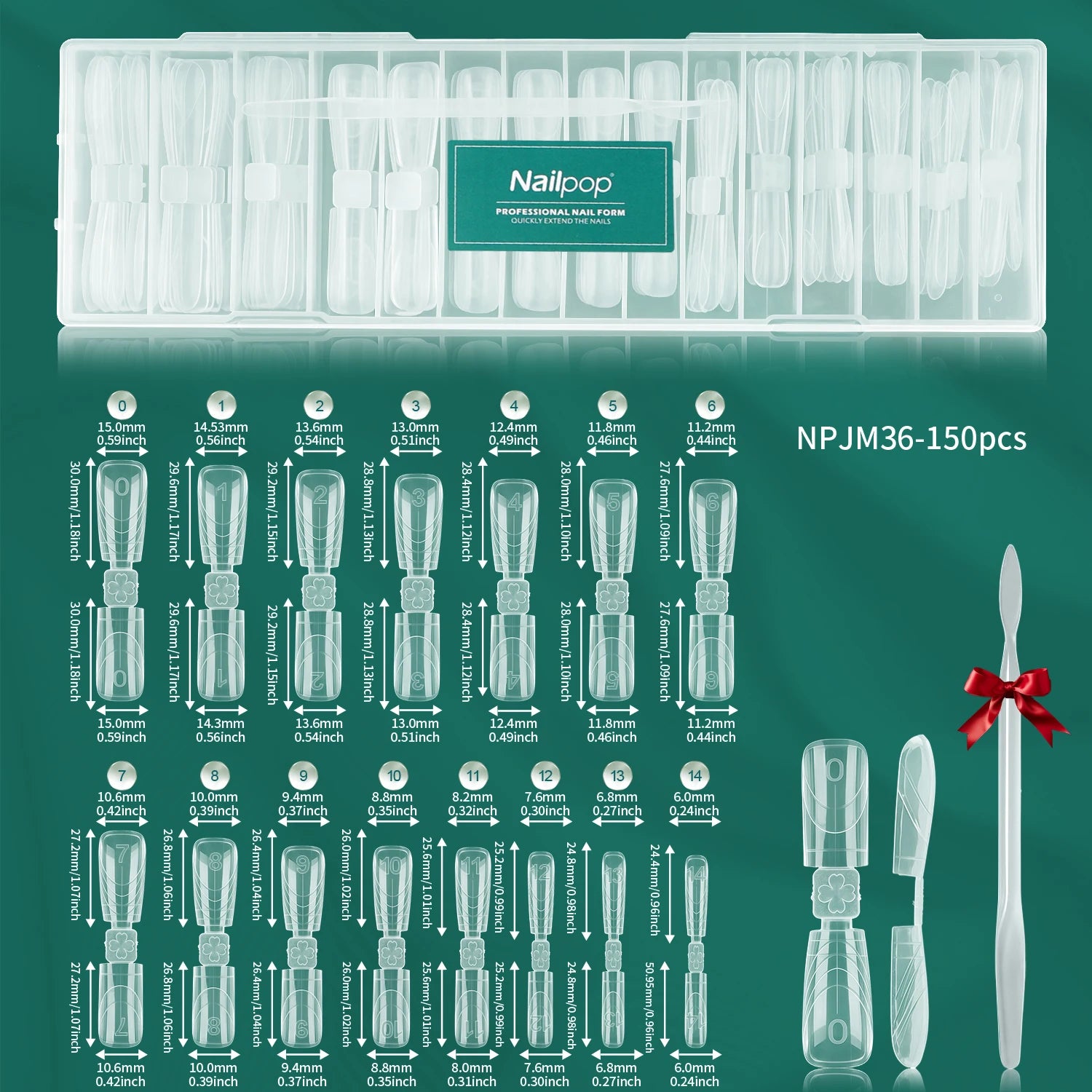 Nailpop 150pcs Dual Nail Forms Square Coffin Reusable Extension Molds Gel Builder Tips 15 Sizes Double Ended Pro Salon Nail Art