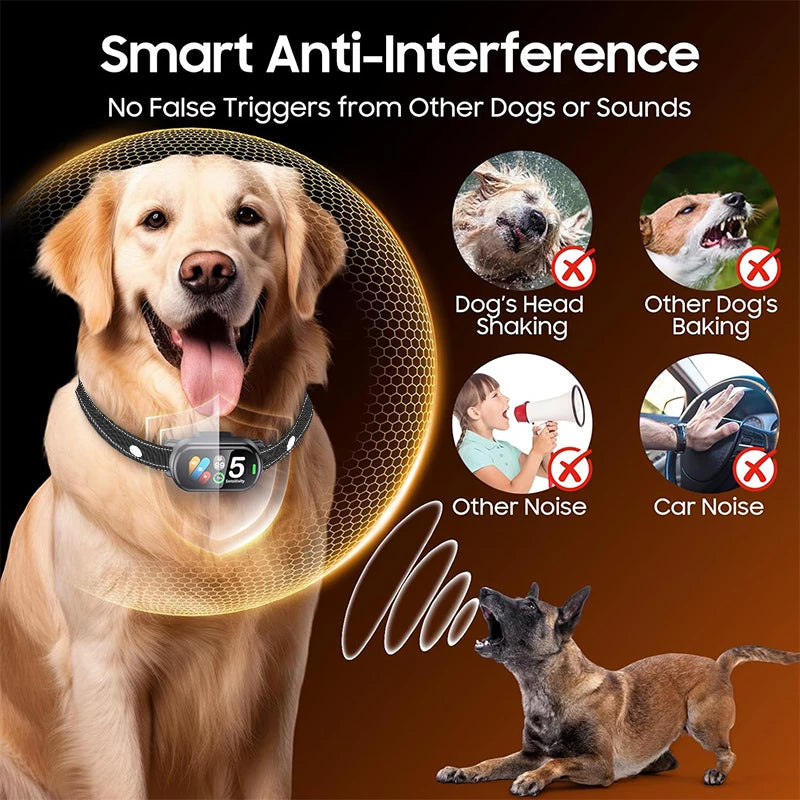 New Pet Dog Barking Collar with Sound Vibration Shock IP67 Waterproof Functions Smart Dog Sound Recognition System TFT screen