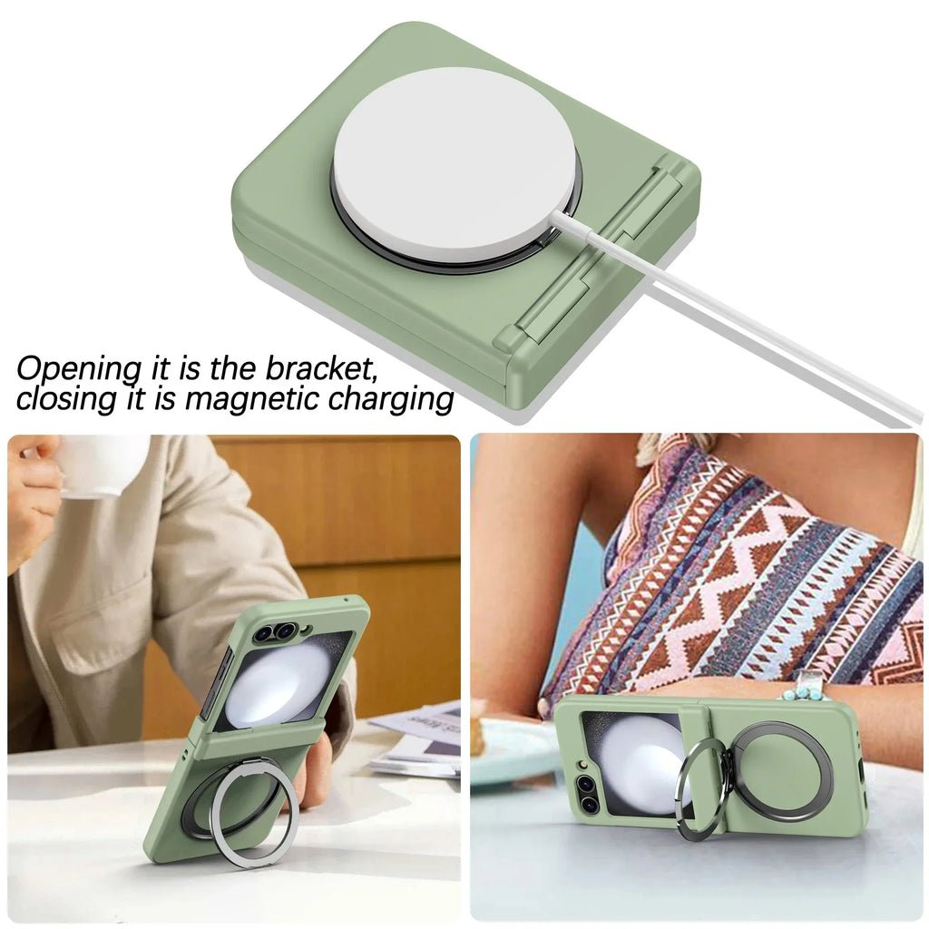 360° Metal Magnetic Bracket Phone Case for Samsung Galaxy Zflip6 Z Flip7 fe Z Flip 7 6 5 4 3 Shockproof Magsafe Hinge Hard Cover