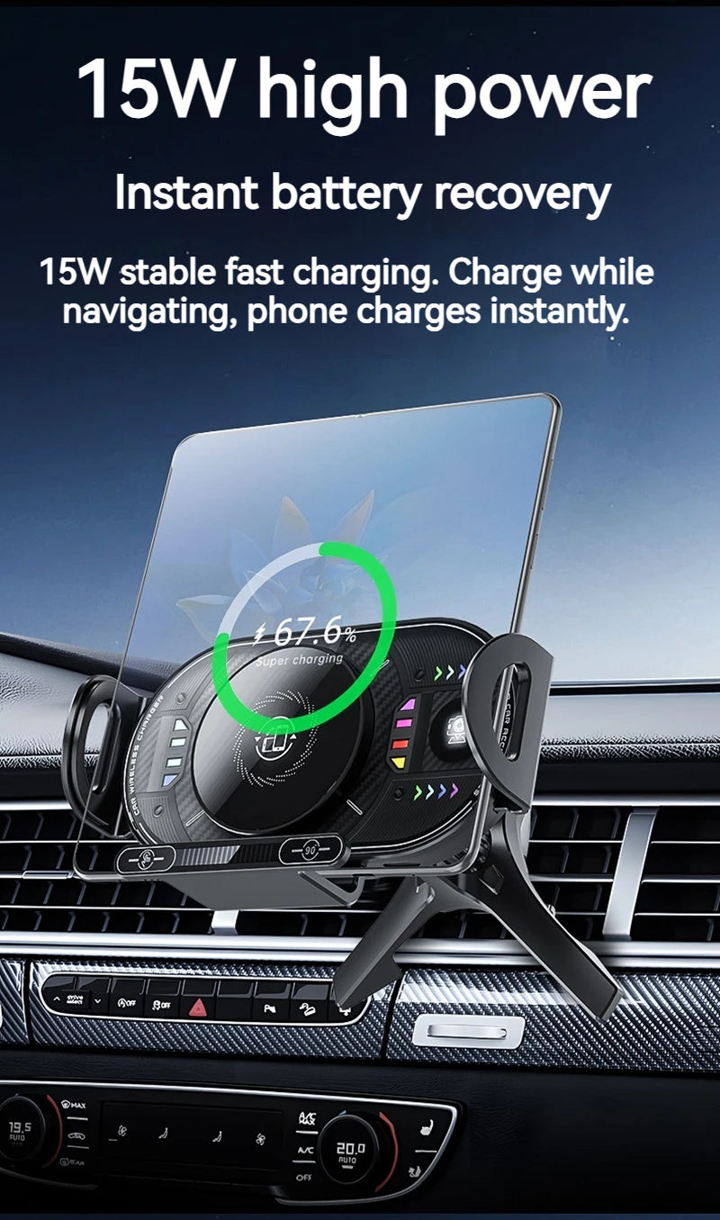 15W Universal Car Phone Wireless Charger Holder 90° Rotation Mount for Samsung Galaxy Fold 6 5 4 3 Z Flip S25 S24 Iphone 17 16