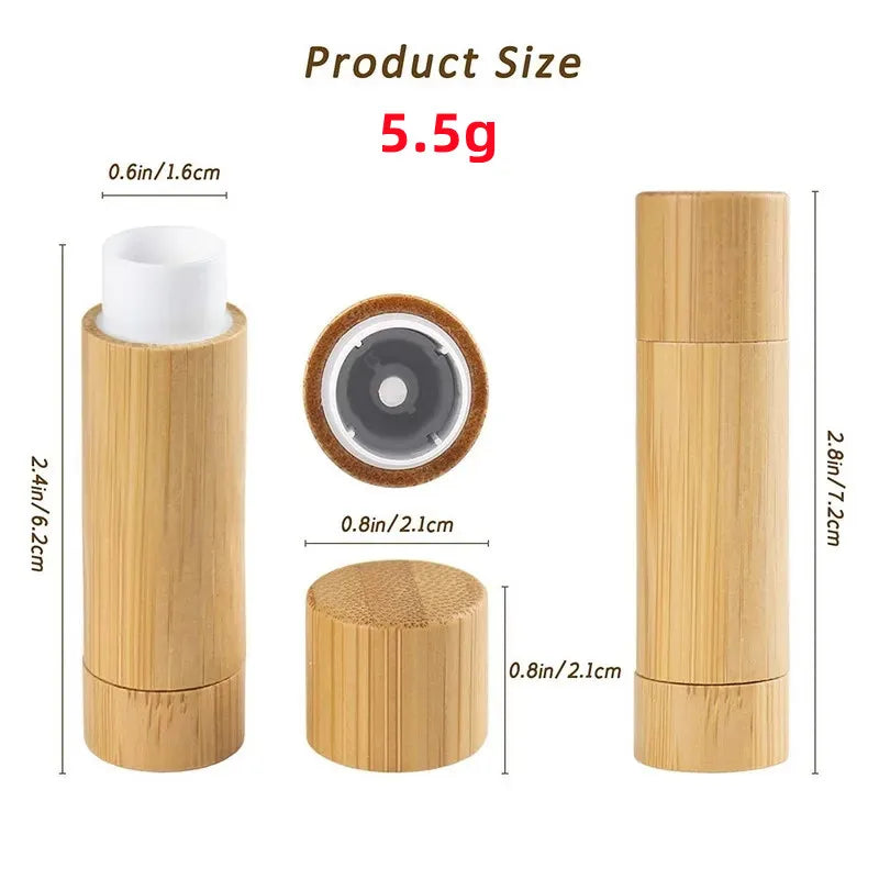 12Pcs Bamboo Empty Lipstick Tubes, 5.5g/4g Refillable DIY Lip Balm Tube Containers Cosmetic Lip Gloss Deodorant Case Holder