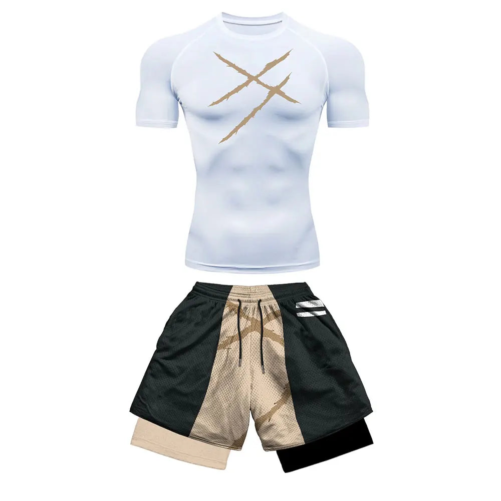 2025 Trendy Printed Compression Sports Suit Clothes Summer Men's Athletic Suit - Stylish Fitness Running Casual Two-Piece Set