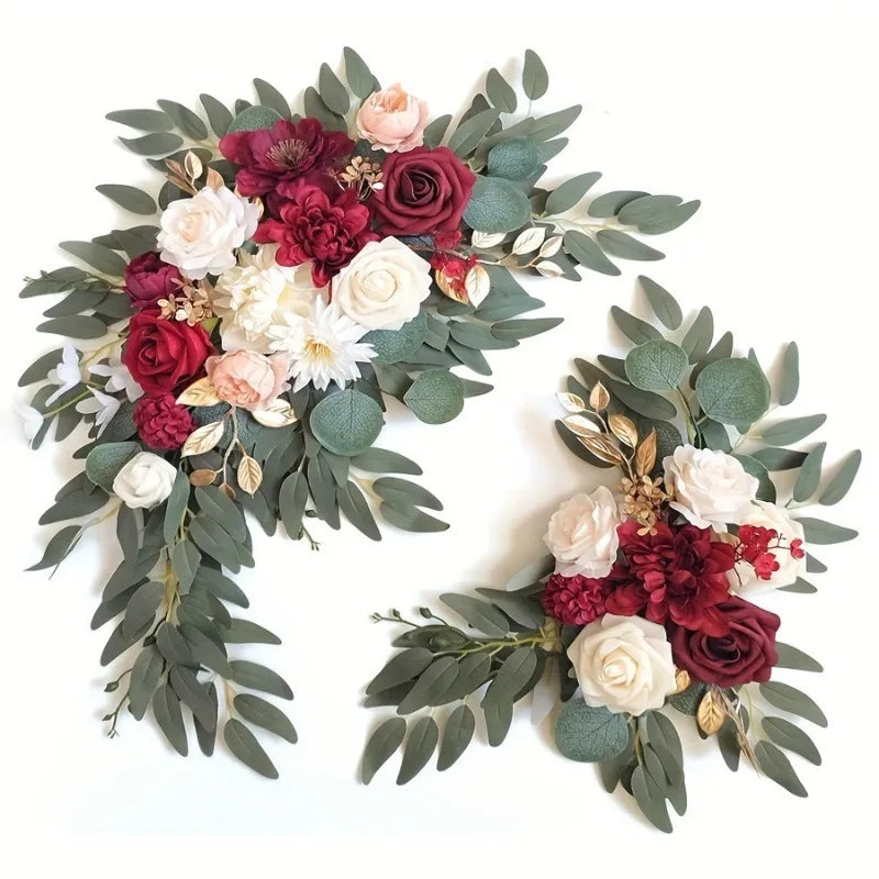Artificial Wedding Arch Flowers Kit Boho Dusty Rose Blue Eucalyptus Garland Drapes for Wedding Decorations Welcome Sign