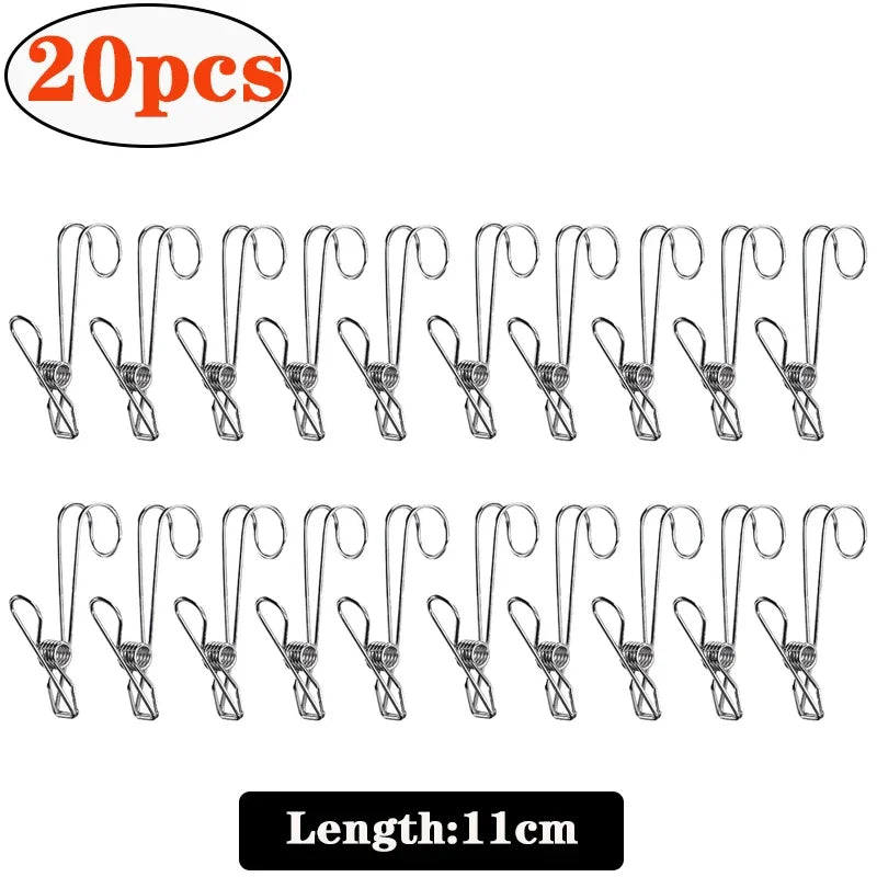 10/20pcs Stainless Steel Clothes Pegs Laundry Storage clip Hooks Photo Clip Bathroom Towel Clip Kitchen Organizer Holder Rack