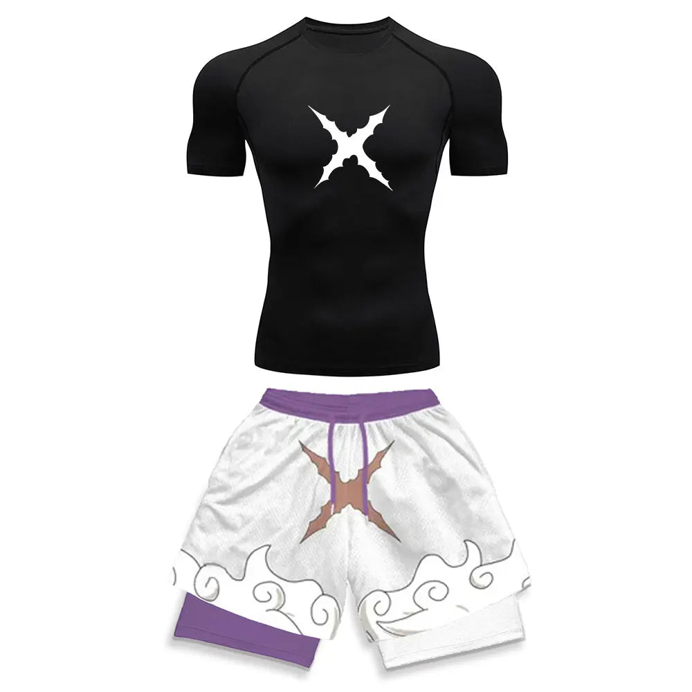 2025 Trendy Printed Compression Sports Suit Clothes Summer Men's Athletic Suit - Stylish Fitness Running Casual Two-Piece Set