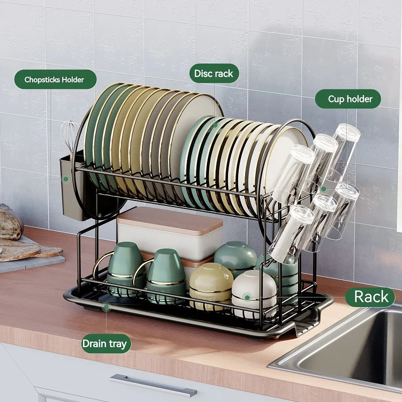 Kitchen Drain Rack Countertop Dish and Spoon Storage Organize  Multifunctional Cupboard Shelf Cup Holder Tableware Organization