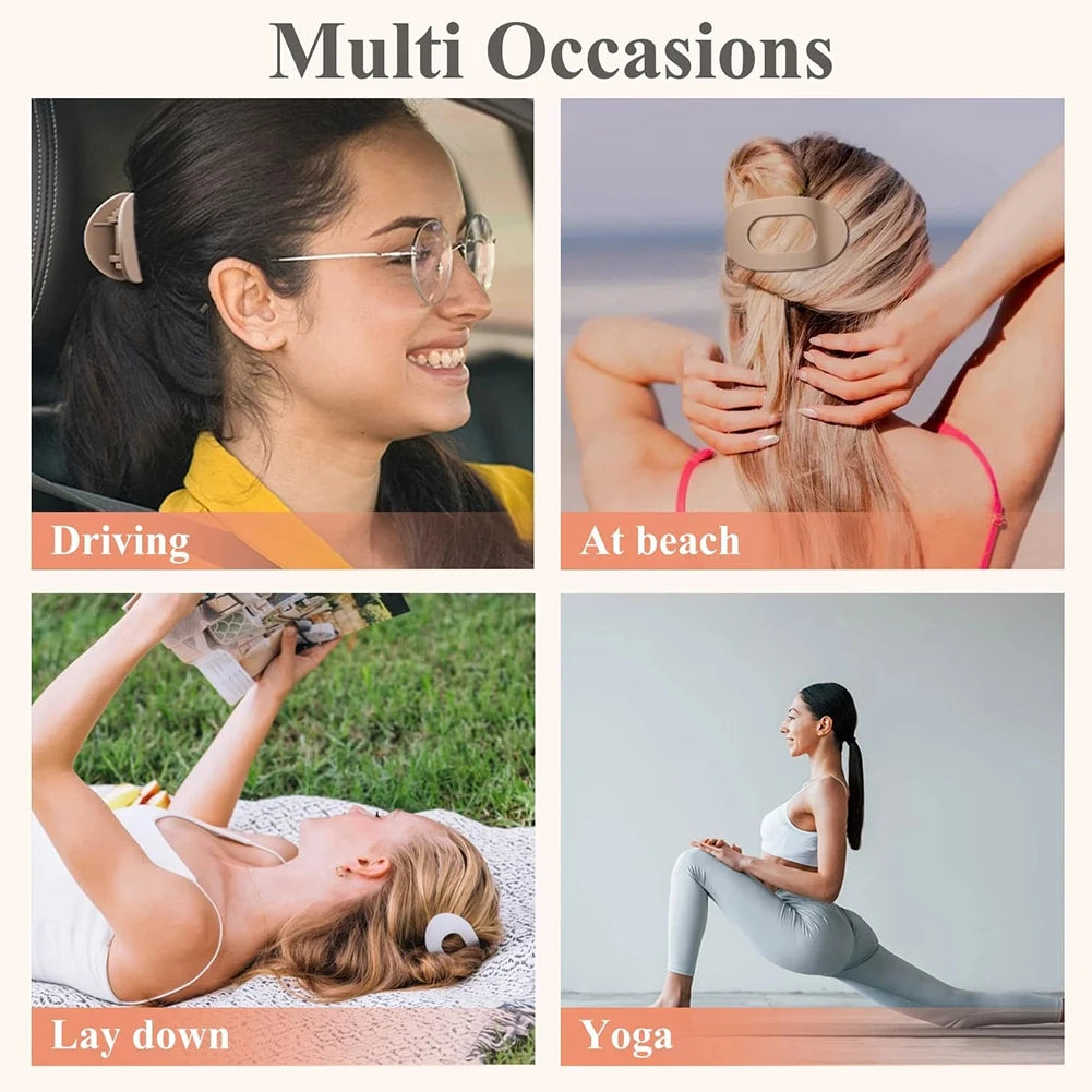 4 PCS Flat Hair Clips, Round Lay Down Hair Claw Clips for Women Girls, Comfortable Curved Flat Clips for Thick Thin Hair