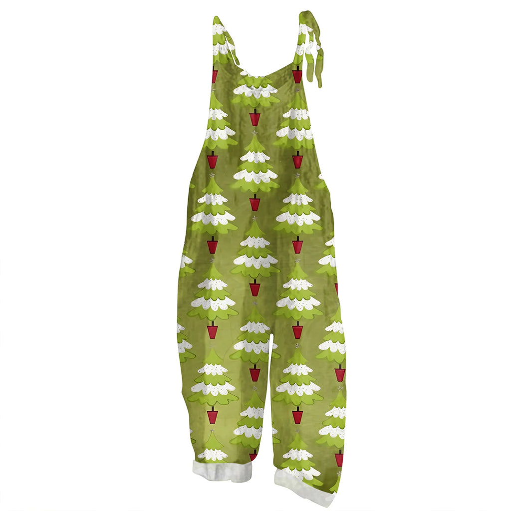 2025 Women's Fashion Christmas Printed Casual Loose Vintage Strappy Jumpsuit Retro Festival Pants New Year Themed Clothing