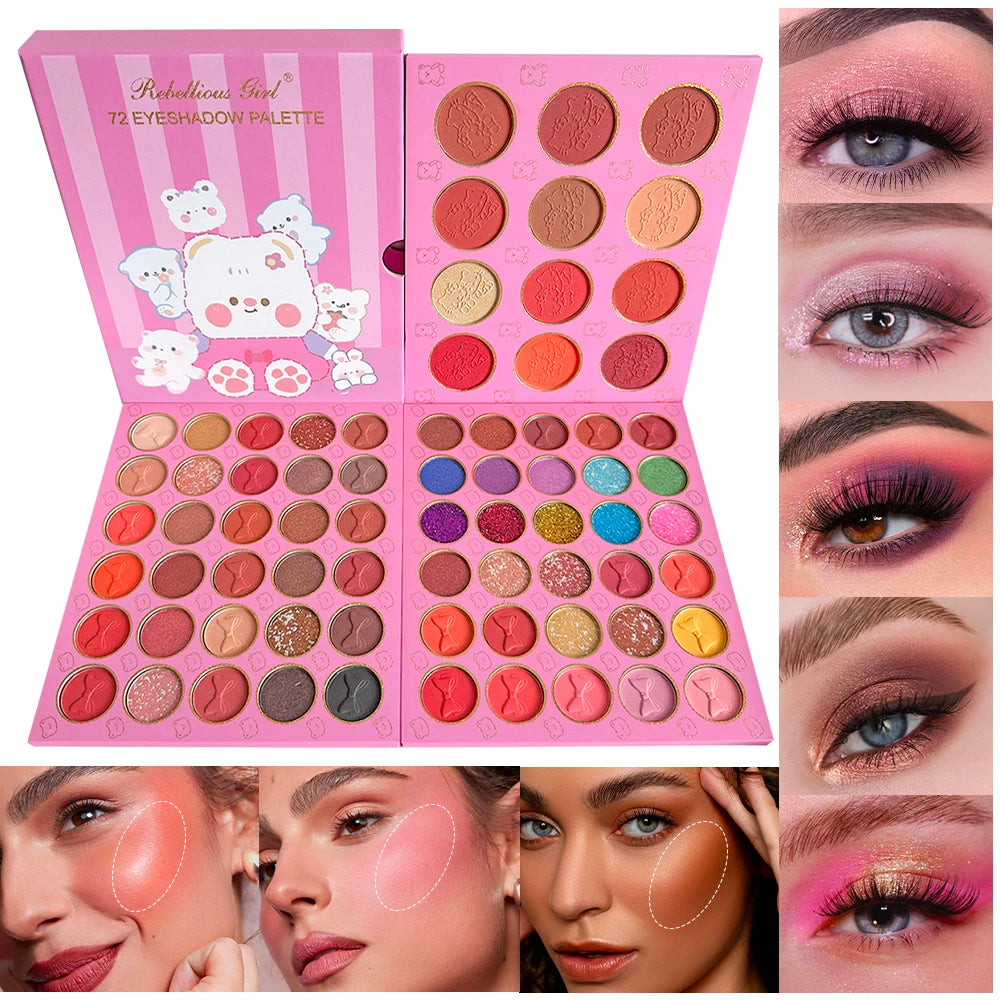 72-Color Pink Eyeshadow Palette Color Board Shimmer Matte Nude Natural All In One, Carnival Mardi Gras Christmas Masquerade