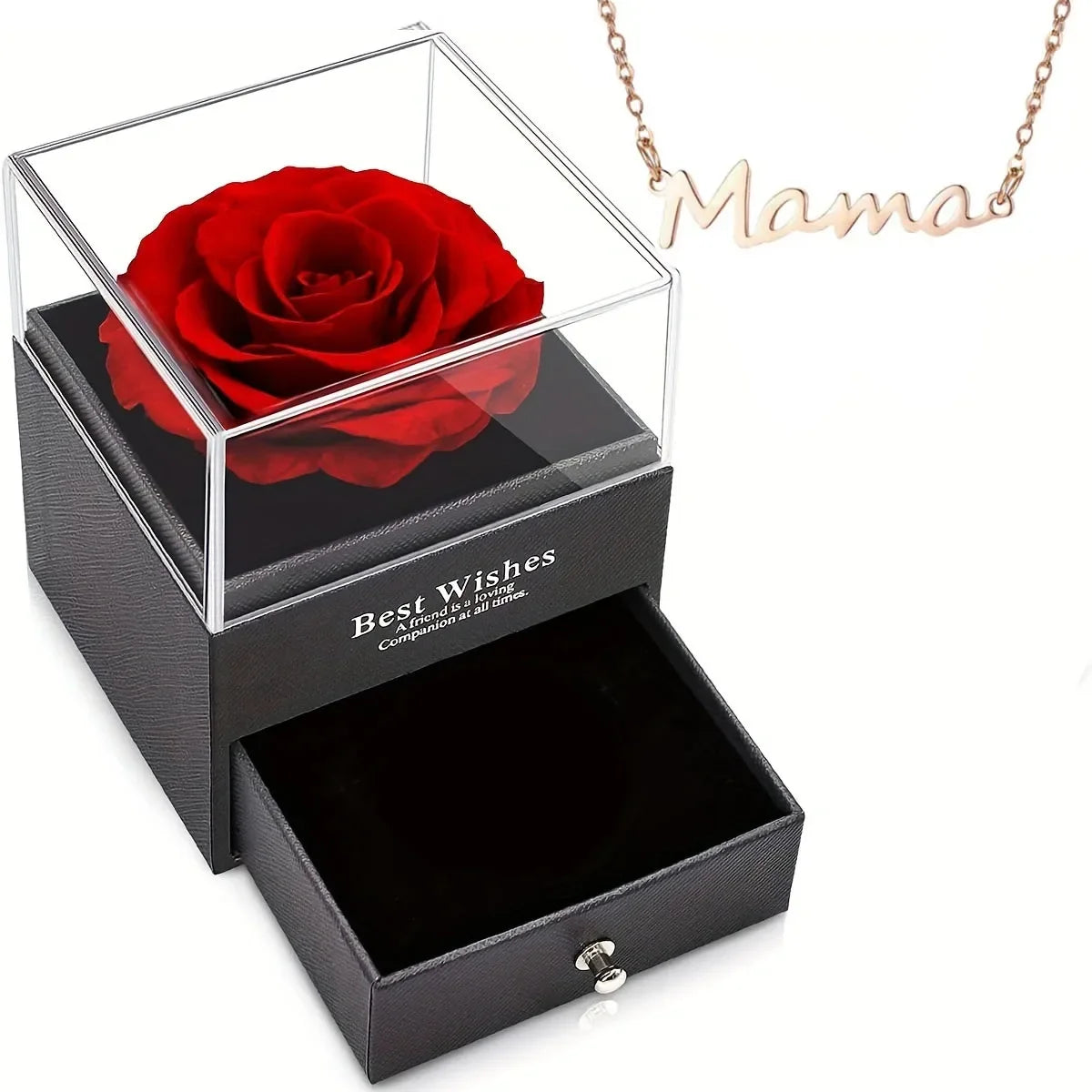 Gift for Girls Women Mother Eternal Rose Gift Box Heart Necklace Love You To The Moon and Back Jewelry Box for Wedding Christmas