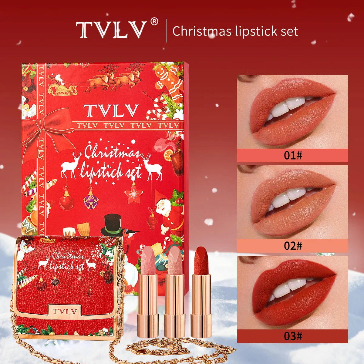 Christmas Matte Lip Gloss Set Lipstick Smooth Lasting Display Lip Gloss Waterproof Moisturizing Lipstick Holiday Gift Box Set