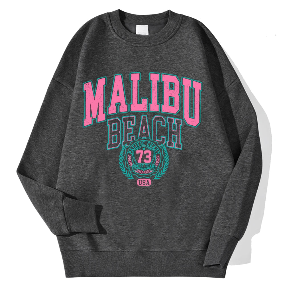 New York California Malibu Letter Sweatshirts Winter Women Casual Loose Hoodie Fleece Warm Crewneck Pullover Comfortable Clothes