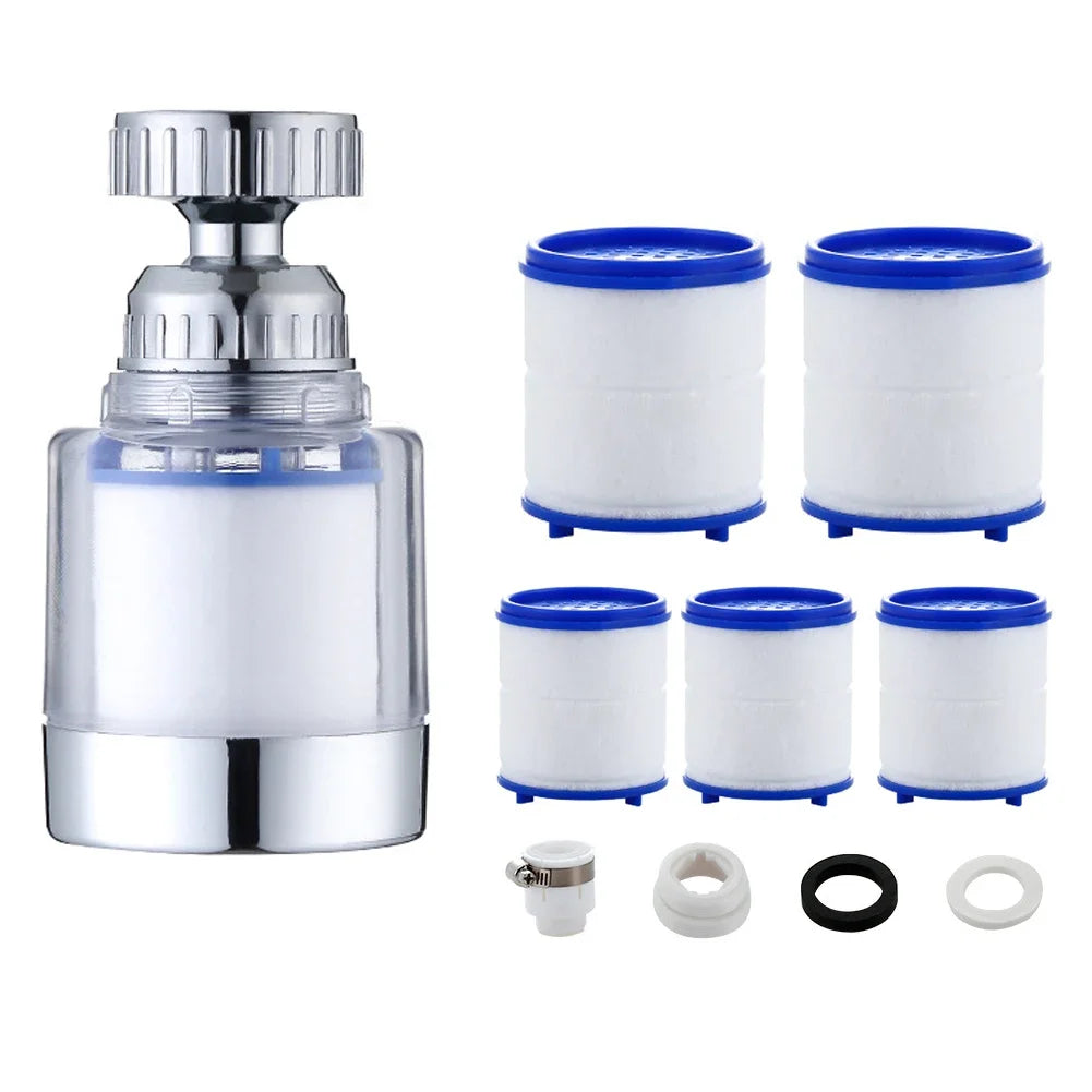 360 Degree Water Filter Tap with PP Cotton Filter Element Tap Extension Interchangeable Filter Element for Kitchen Bathroom