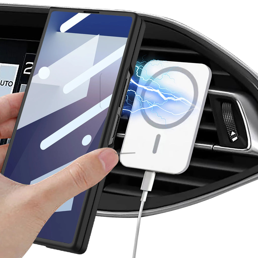 Magnetic Wireless Charging Phone Case For Samsung Galaxy Z Fold 7 6 5 Ultra-thin With Glass Film Z Fold7 Fold6 Protective Cover