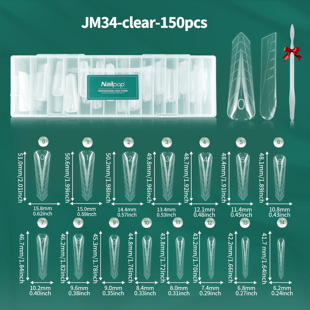 Nailpop Transparent Nail Extension Film 150 Pcs 15 Sizes Pyramid Shape Nail Forms For Gel Acrylic Manicure Professional Tools