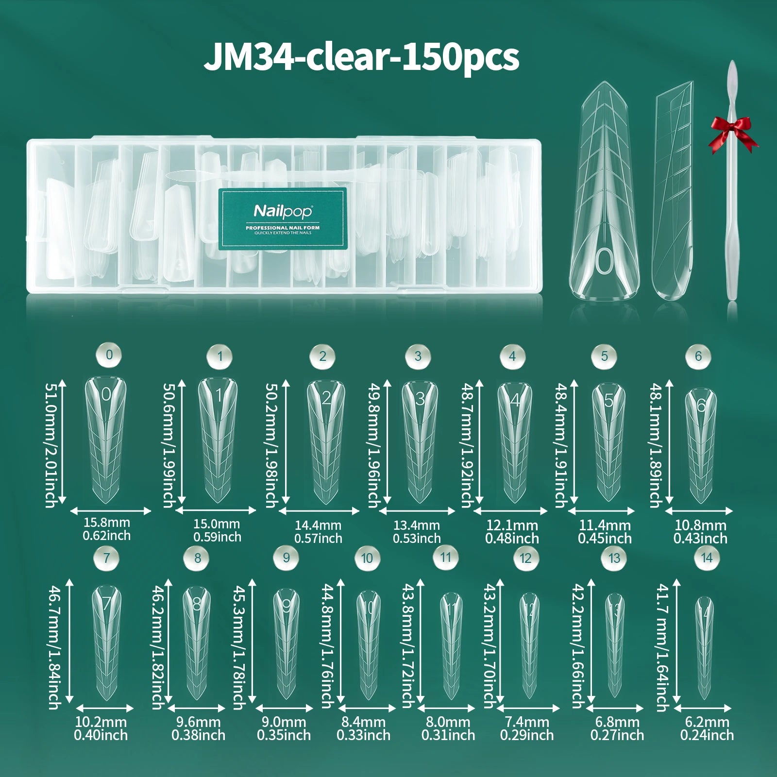 Nailpop Transparent Nail Extension Film 150 Pcs 15 Sizes Pyramid Shape Nail Forms For Gel Acrylic Manicure Professional Tools