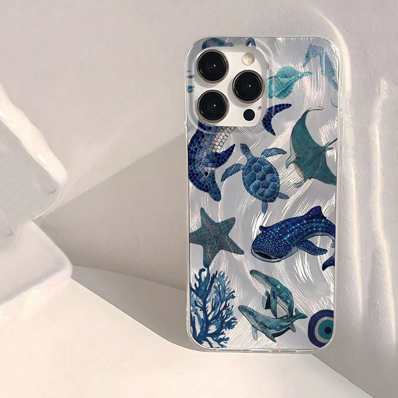 Beach Blue Ocean Element Lip Print Summer Phone Case For iPhone 17 16 15 14 13 12 11 Pro Max XS X XR 7 8 Plus SE 2022 16e Cover
