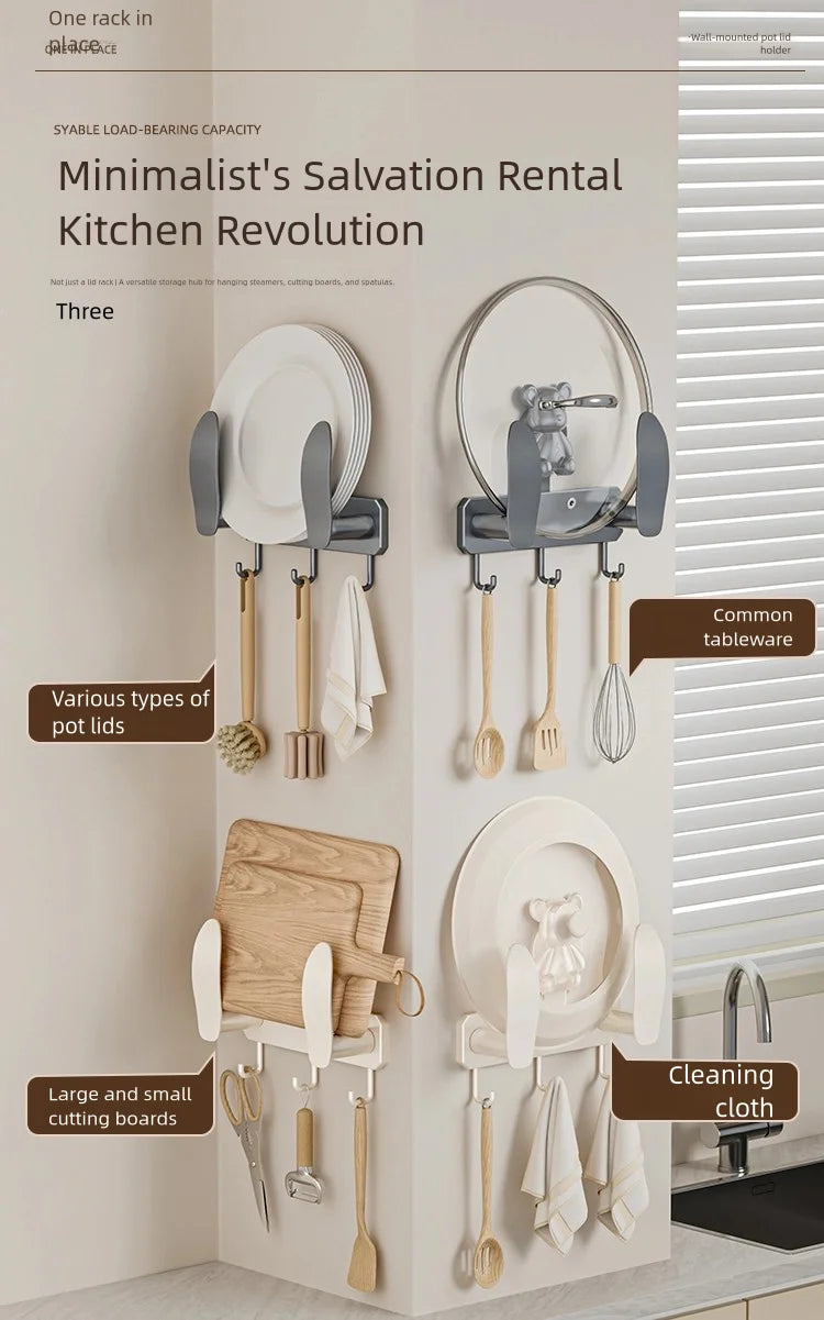 No-drilling kitchen storage rack, pot lid rack, wall-mounted cutting board, display rack, storage rack, household multifunctiona