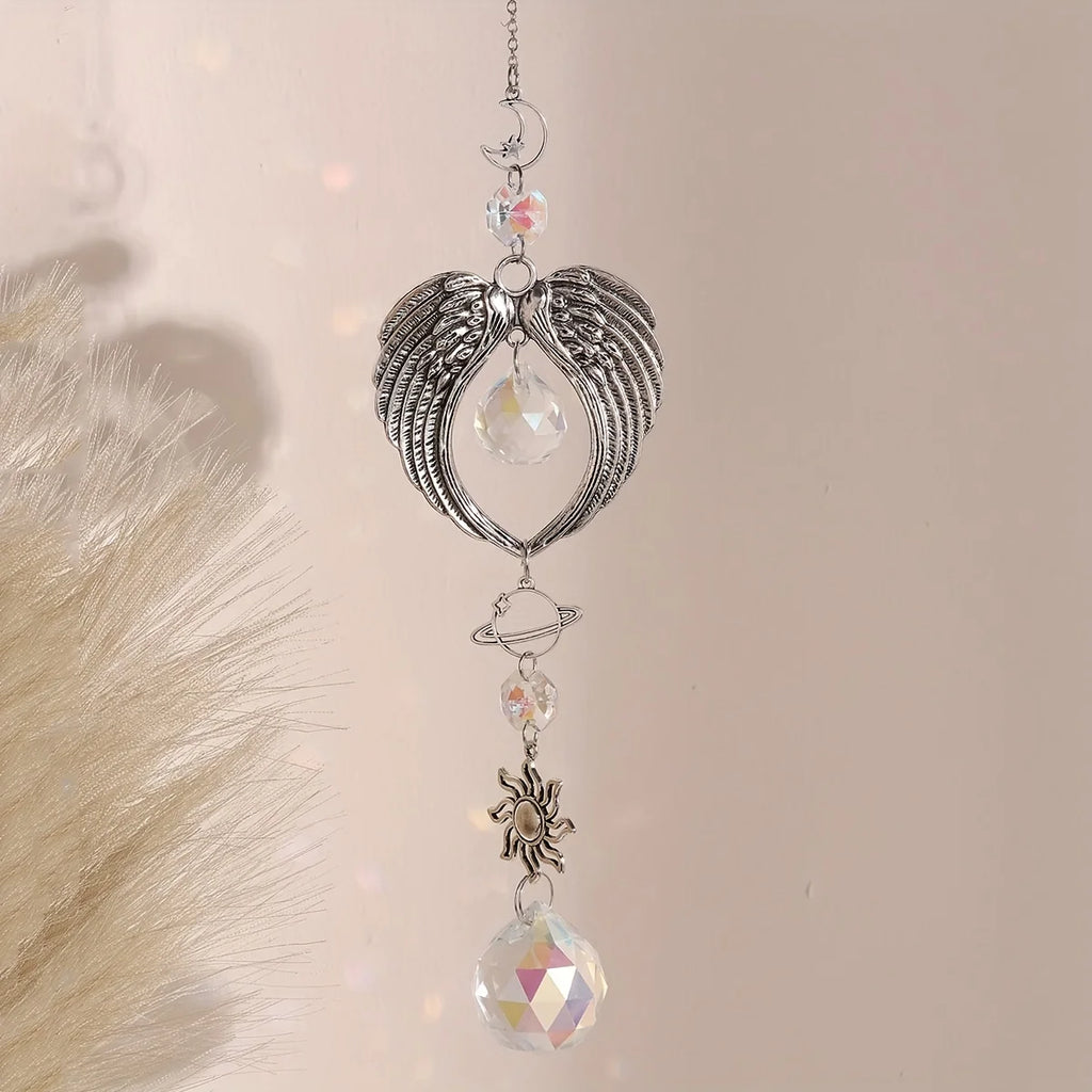 1pc Crystal Alloy Hanging Decoration Gift Angel Wings Home Gardening Decorative Glass Prism Wind Chime