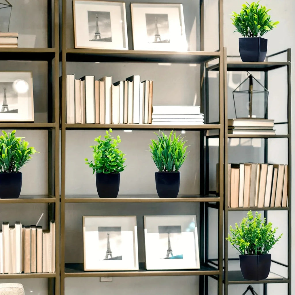 1pc Fake Plant Black Pot, Mini Artificial Eucalyptus Potted Plant for Indoor Home Office Farmhouse Bathroom Table Decorating