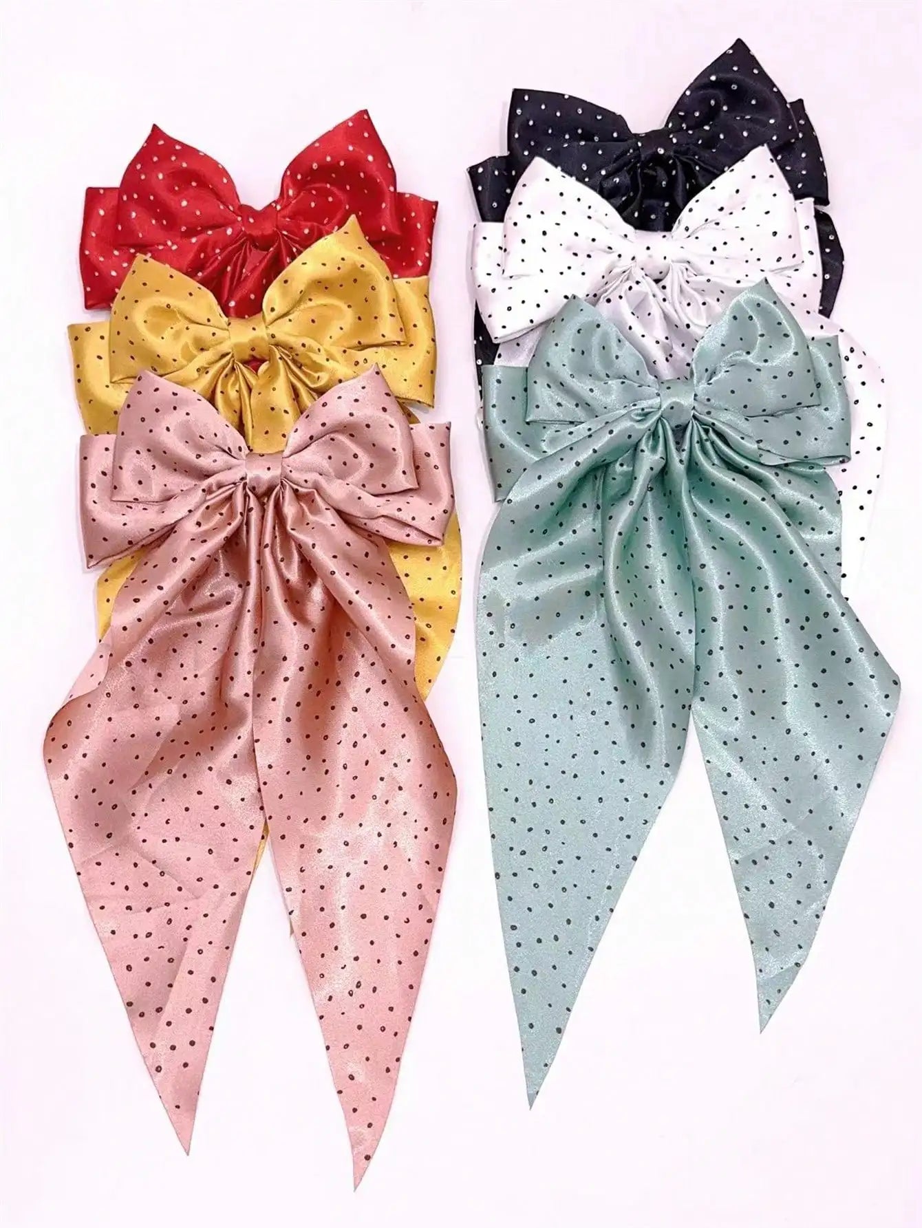 6 spring clip streamers bow hair clips for women