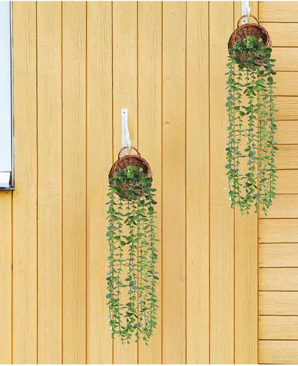 1pc Artificial Hanging Plant Eucalyptus Rattan Potted Green Plant Suitable Mandala Vine for Room Wall Home Shelf Interior Decor