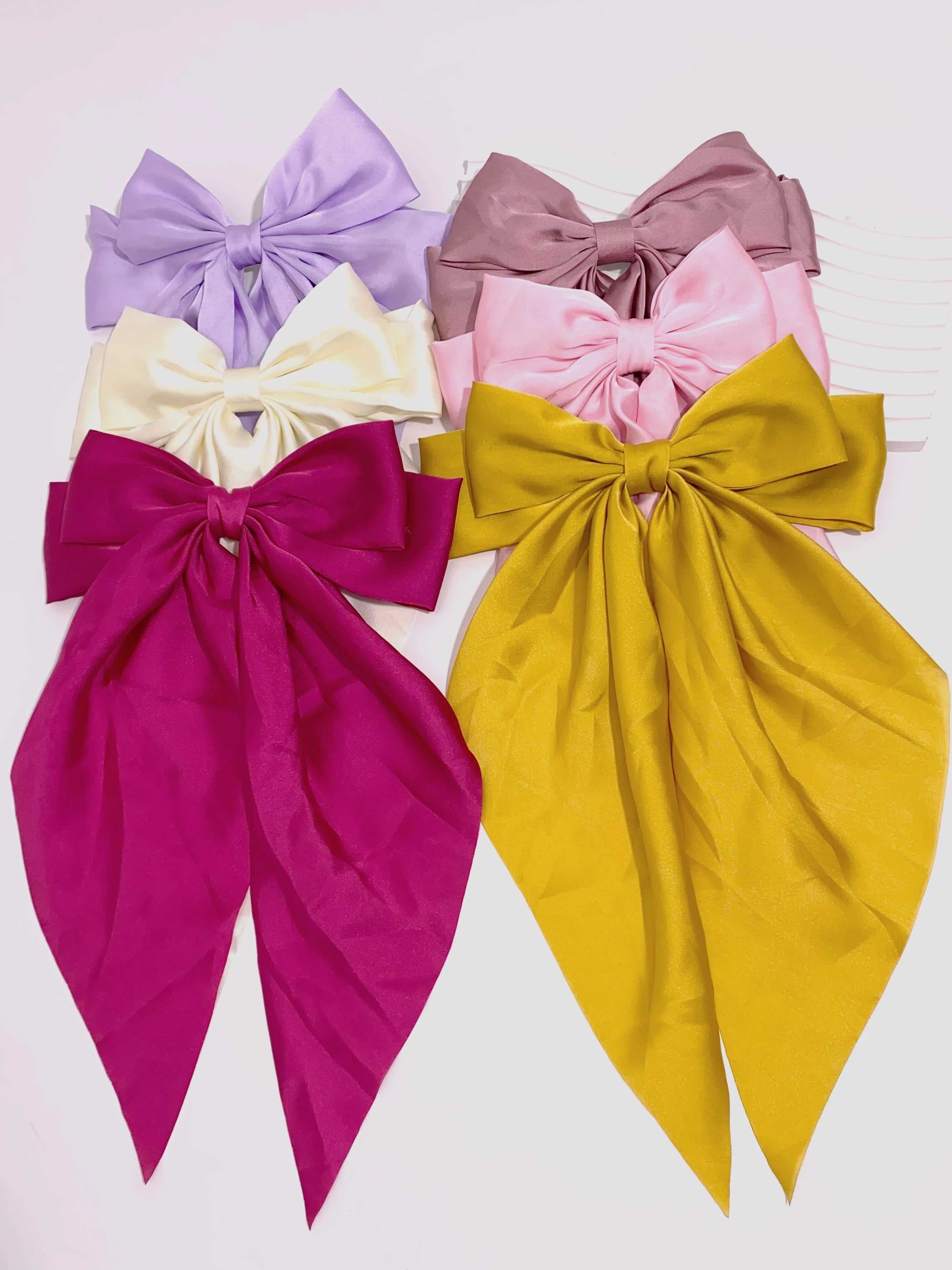 6 spring clip streamers bow hair clips for women