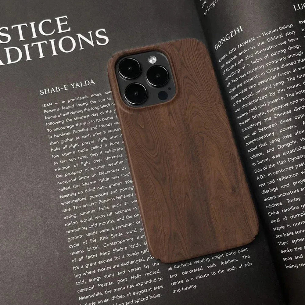Premium Spiral Wood Grain Phone Case for iPhone 16 15 14 13 12 11 Pro Max XS XR XSMax 6 7 8 Plus Glossy HD Hard PC Cover