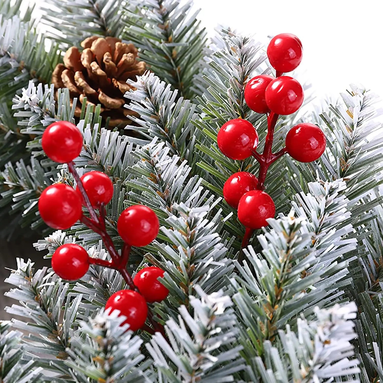 100/1pc Artificial Red Berry Stems Christmas Tree Holly Berries Branches DIY Xmas Wreath Table Ornaments New Year Party Decor