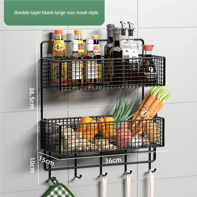 Kitchen Wall Shelf No Punch Easy Installation Drainer Basket Storage Rack Multifunctional Spice and Vegetable Storage Rack