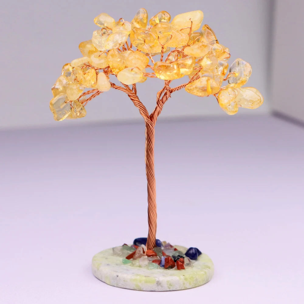 Amethyst Healing Crystals Tree Copper Wire Wrapped on Natural Stone Slice Base Home Desk Living Room Gemstone Decor Mini Sized