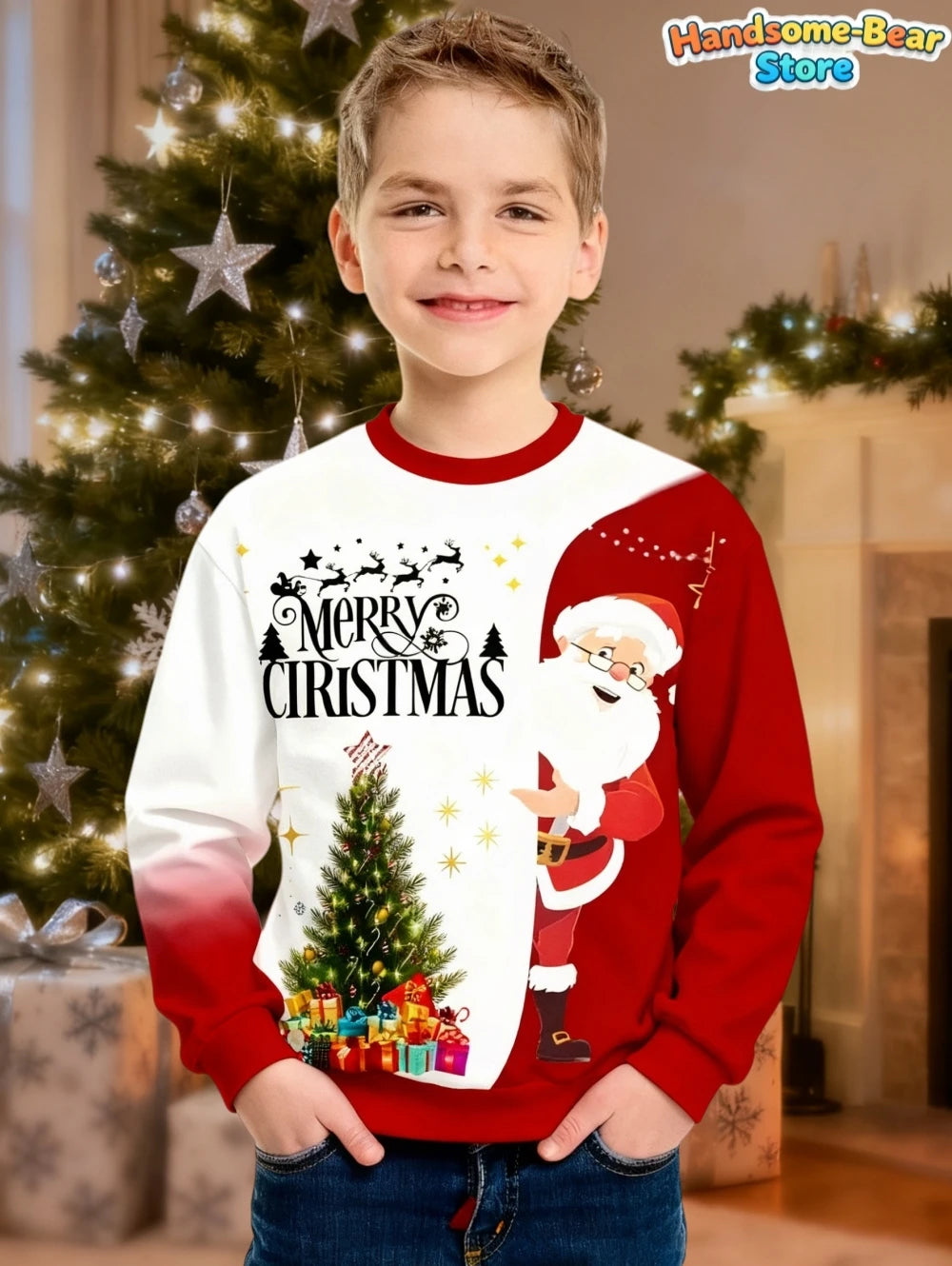 Children's Hoodies Santa Claus Christmas Print Girl Clothes Cute Cartoon Pullover Sweatshirt Casual Loose Children's Clothing
