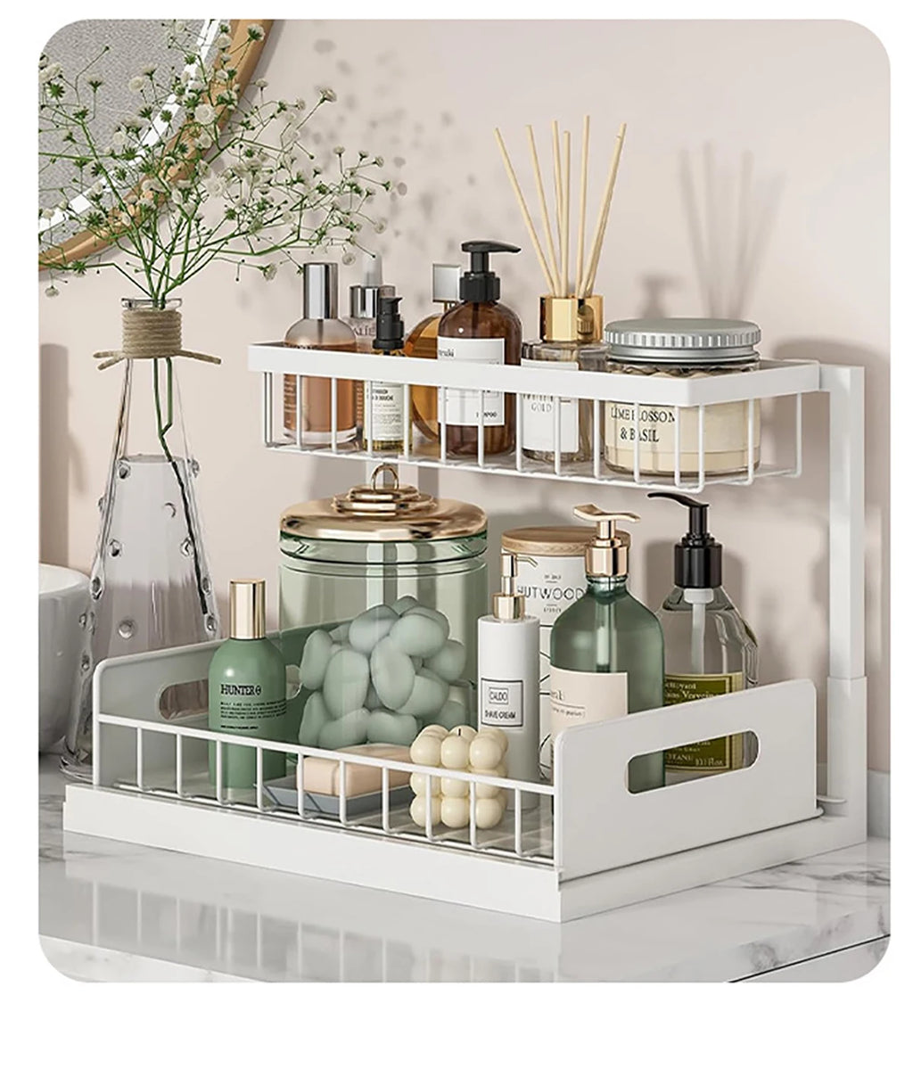 Carbon Steel Kitchen Shelf Double Space Saving Shelves Pull-out Design Countertop/Under Cabinet Dual Use