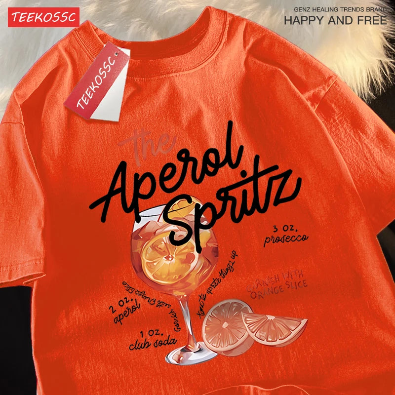 Iced Lemon Wine Beverage Print T Shirts Men Women Cute Crewneck Clothes Loose Summer T-Shirts Fashion Cotton Short Sleeve