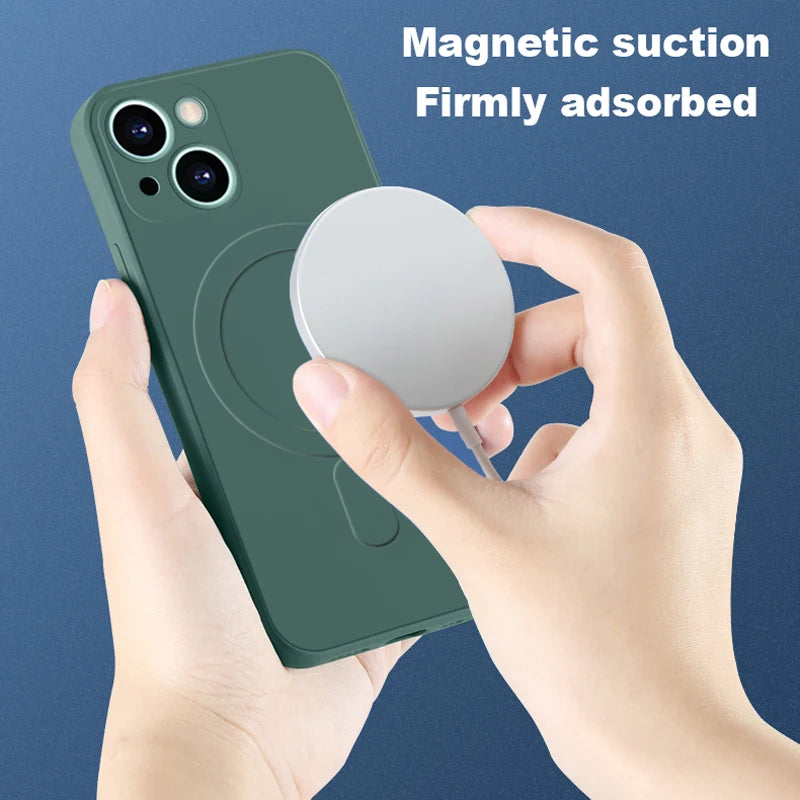 For Magsafe Magnetic Wireless Charging Luxury Soft Liquid Silicone Phone Case For IPhone 16 Pro Max 14 13 12 11 15 Pro Max Mini
