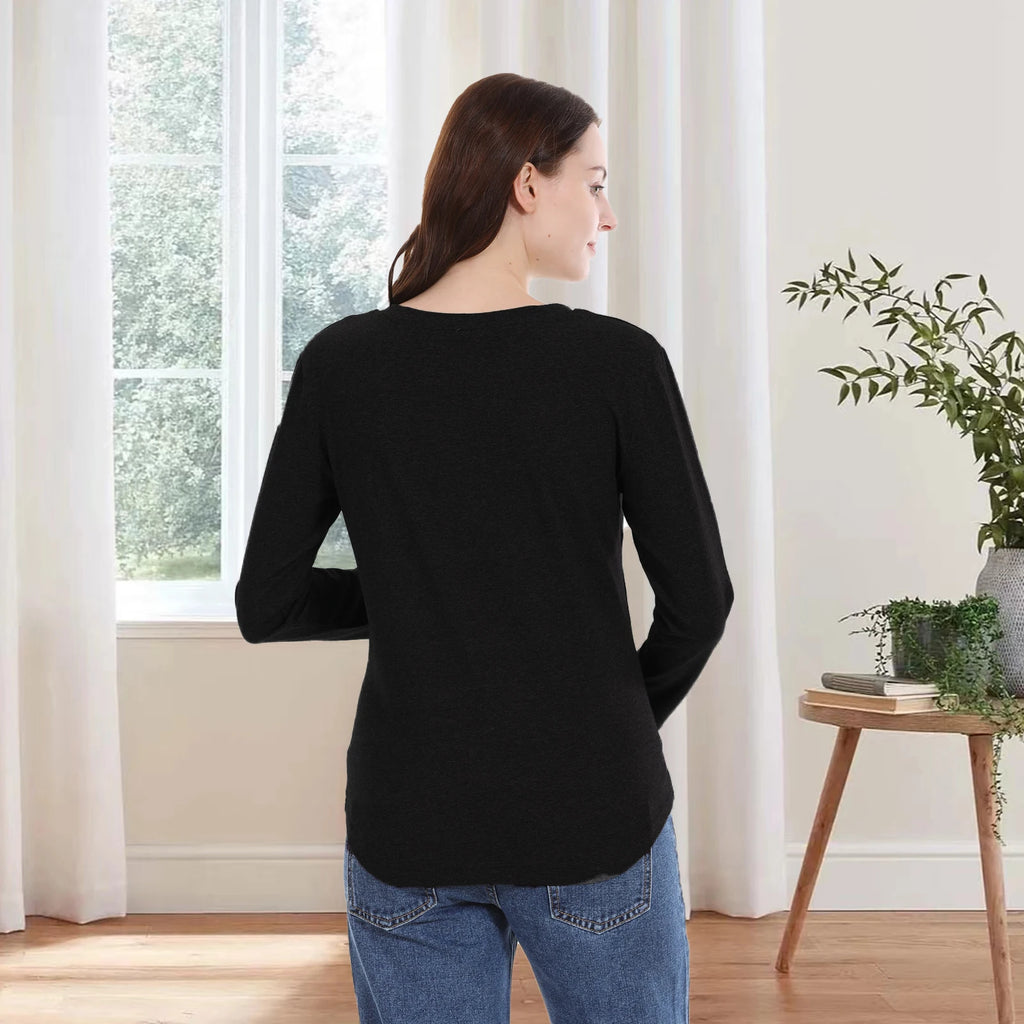 Breastfeeding T Shirt Maternity Clothes Long Sleeve Pregnancy Loose Hem Nursing Tee Spring Autumn Good Stretch Cotton