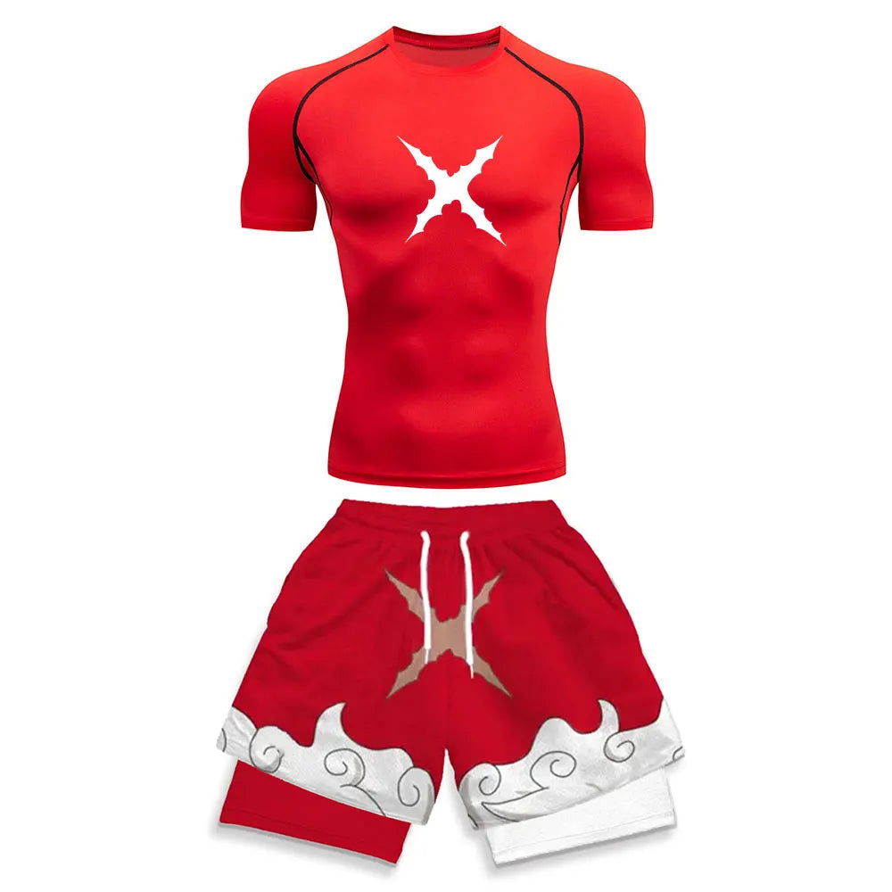 2025 Trendy Printed Compression Sports Suit Clothes Summer Men's Athletic Suit - Stylish Fitness Running Casual Two-Piece Set