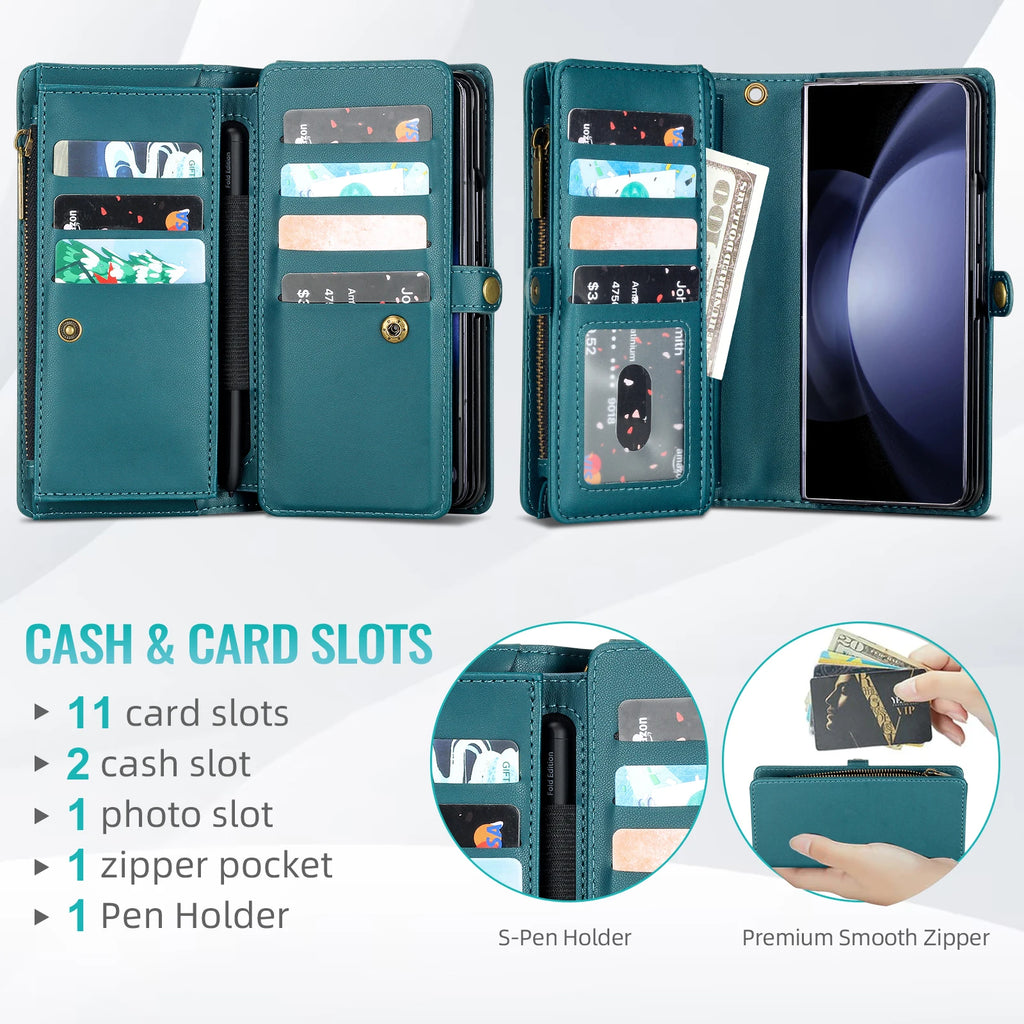 Multifunctional Leather Case for Samsung Galaxy Z Fold 5 4 3 Fold5 Fold4 Fold3 5G Phone Bags Cover Pen&Card Slots Wallet Holster